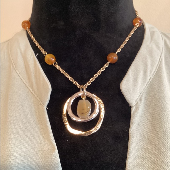 Moss Agate & Amber Stone Necklace - Picture 2 of 5
